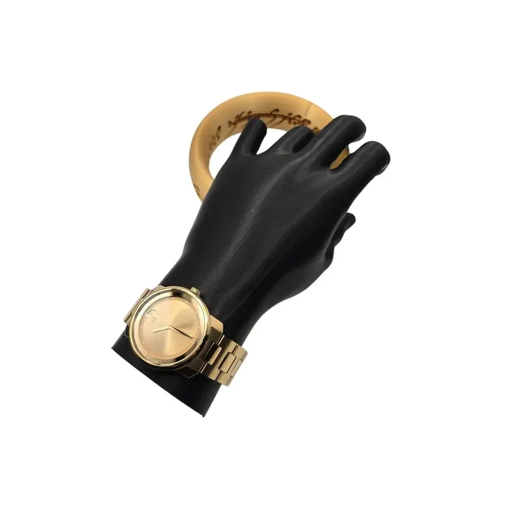 Movado Bold Gold Watch 42.5mm Stainless Steel Link Bracelet Box Papers Classic